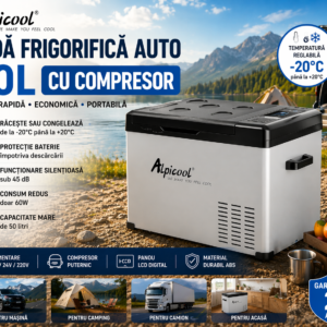 Lada Frigorifica Auto 50L cu Compresor Alpicool – 12V/24V/220V