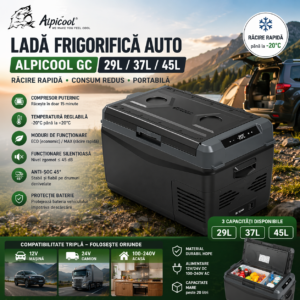 Lada Frigorifica portabila Auto Alpicool GC 29L/37L/45L cu Compresor ieftina – 12V/24V/220V