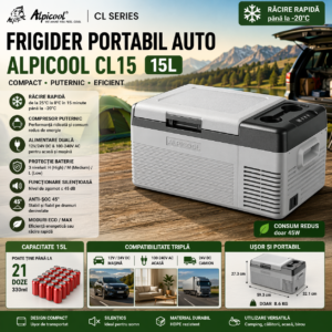 Mini frigider pentru masina cu compresor AlpiCool CL15 15L 12V
