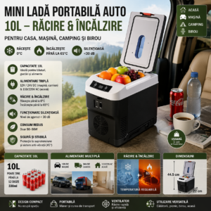 Mini frigider portabil pentru masina si casa 10L 12V/24V